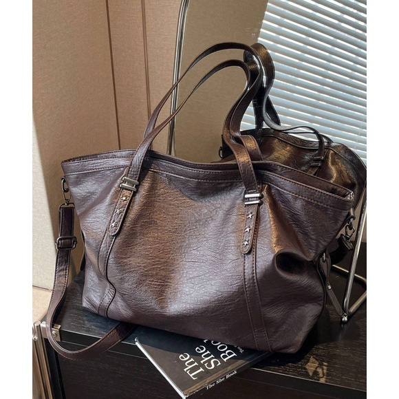 Luxe Vegan Leather Star Studded Large Shoulder Crossbody Bag